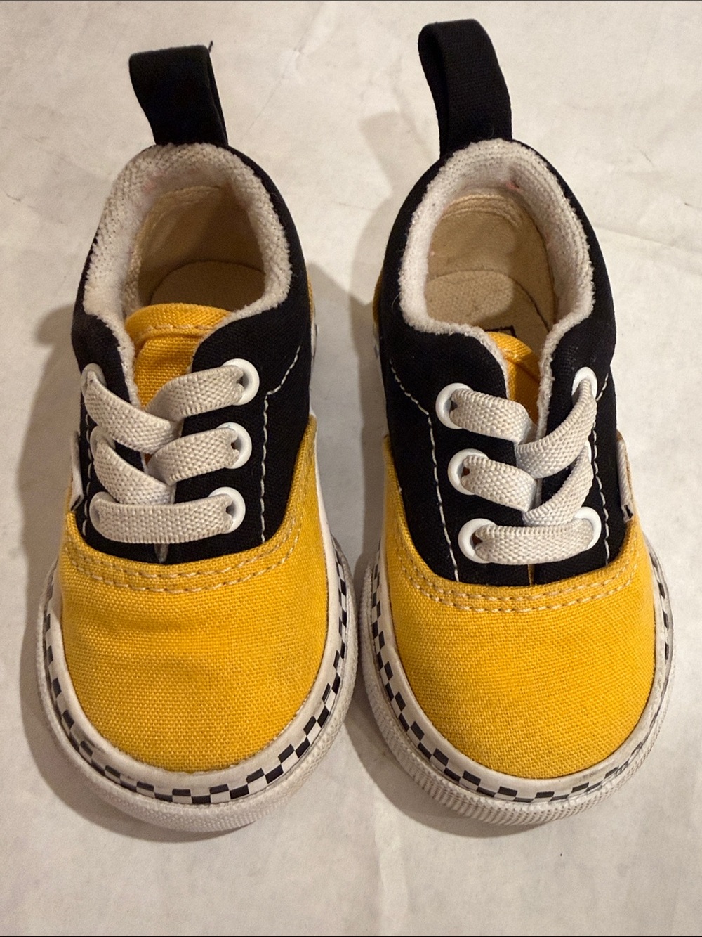 Vans Kids Yellow and Black Checkerboard Lace-Up Sneakers Super Cute baby vans